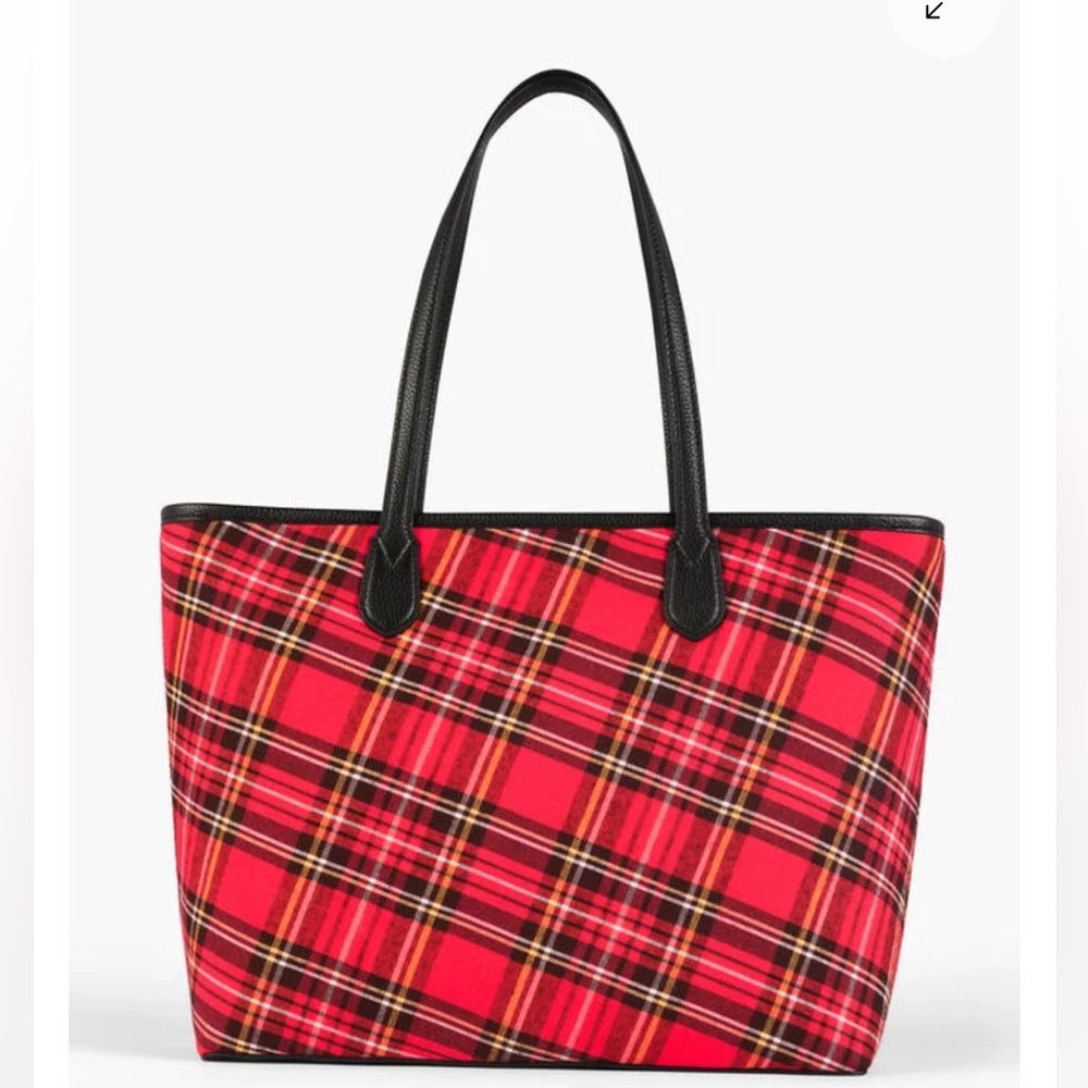 Tartan plaid tote Talbots purse pocketbook red pop multi handbag fabric print